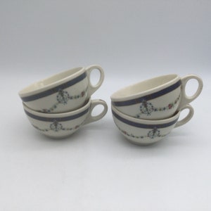 Vintage Old Ivory Syracuse China Restaurant / Hotel Ware  Set of 4 Cups / 1927-1950 / Blue Floral Swag