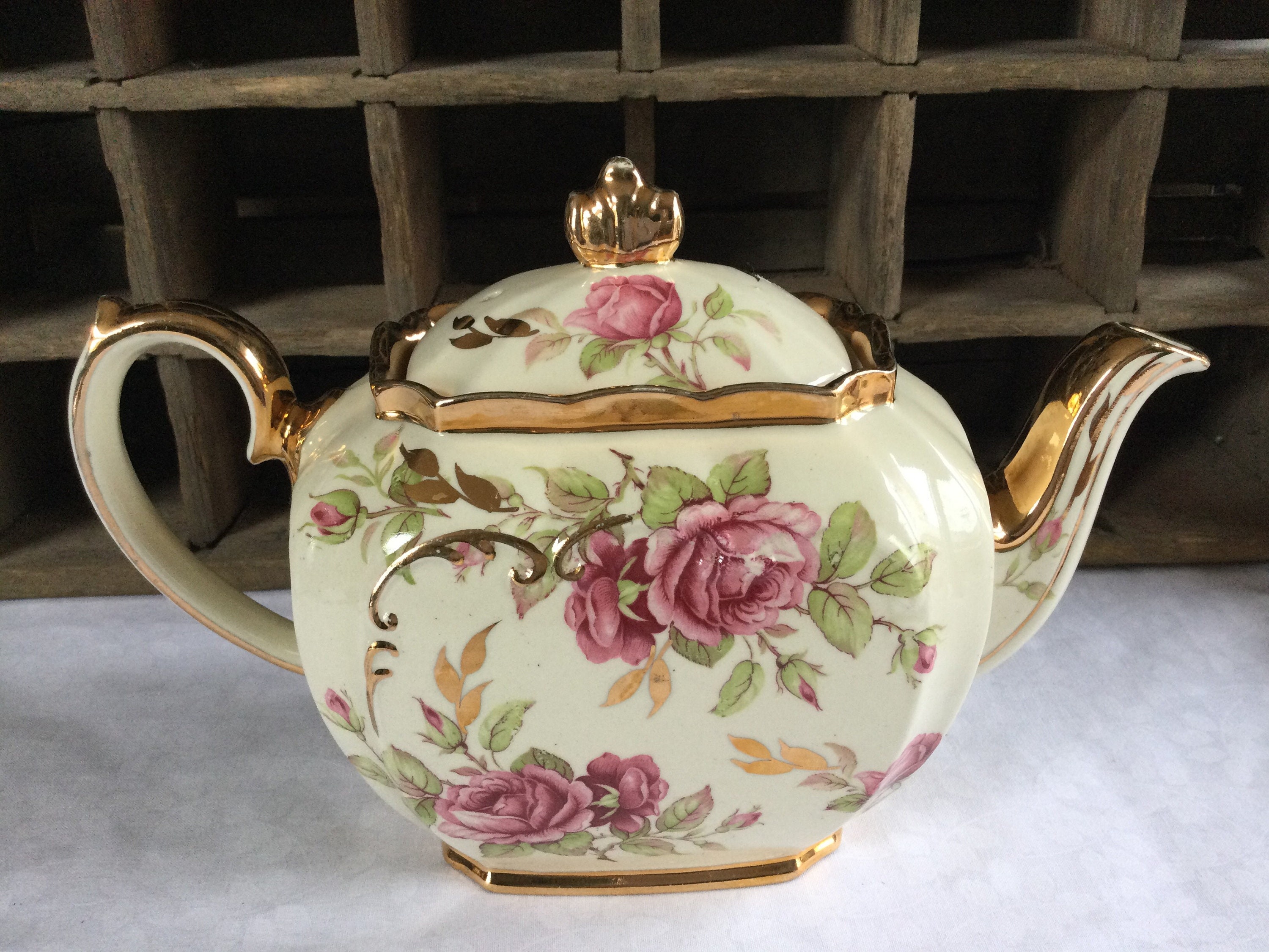 Vintage Sadler England/ Rare Rose Cubed Teapot 1949 Etsy