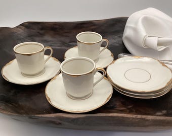 Vintage Warwick China Demitasse Cups and Saucers Set – Ivory Gold Trim Cottage Kitchen