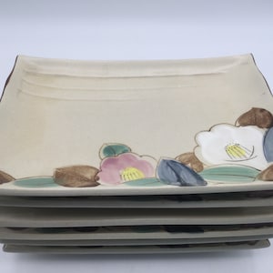 Set of 6 Handpainted Japanese Rectangular Pottery Sushi Dishes