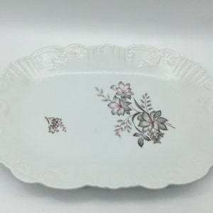 Vintage Vista Alegre Portugal Oval Platter / Silver Floral wit a Touch of Blue and Pink / Matching Smaller Platter also Available