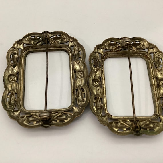 Edwardian Rectangular Buckle-Form Sash Pins • Flo… - image 5