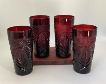 Vintage Ruby Red Tumblers (Set of 4) - Mid Century Christmas Barware