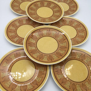Mid Century Taylor Smith Taylor Honey Gold / Atomic Onion / Set of 8 Bread and Butter Plates / Ironstone / TS & T