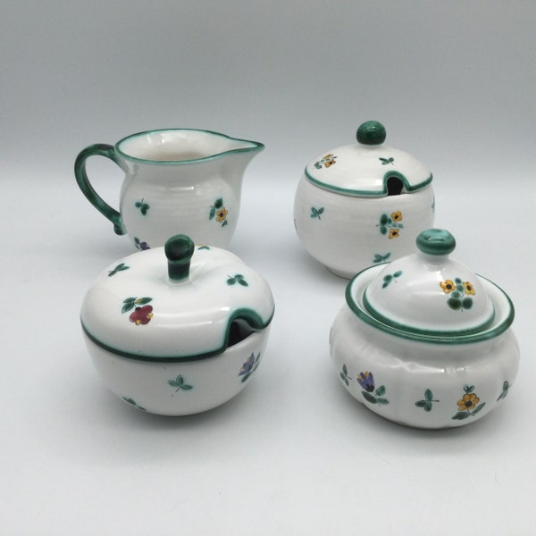 Choice of Vintage Gmundner Keramik Alpine Flowers Pattern / Austria  / Creamer / Condiment Jars , Sugar Bowls