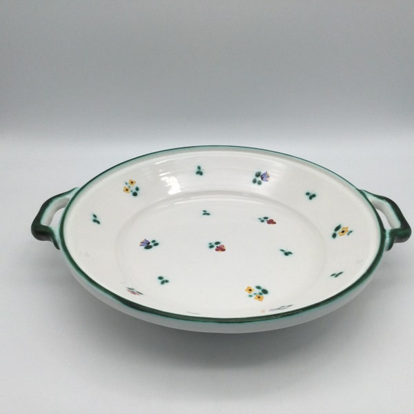 Vintage Gmundner Keramik Alpine Flowers Pattern / Austria /  Handled Serving Bowl / 13.25”