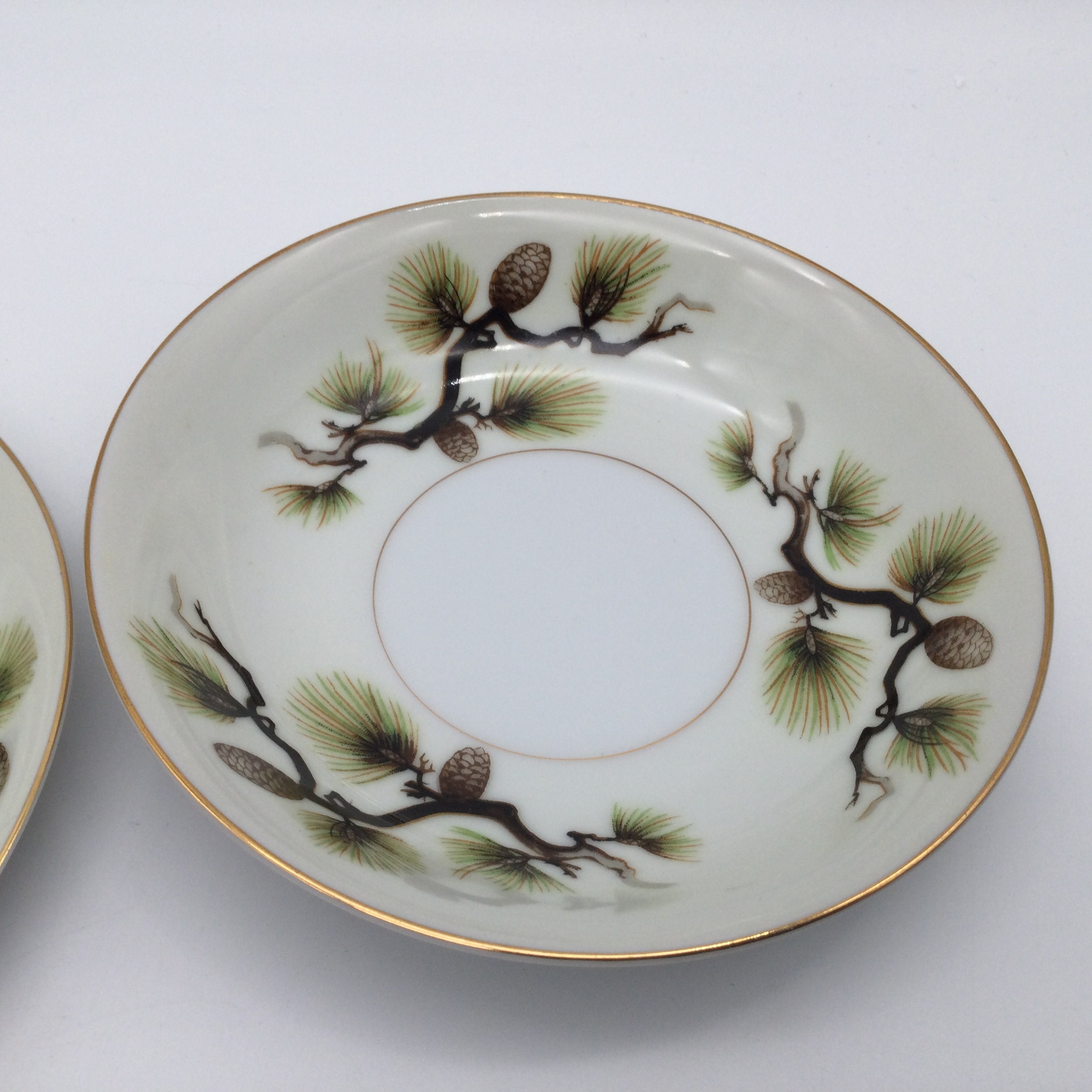 Mid Century Narumi Japan Pinecone Pattern Fine Bone China Dessert