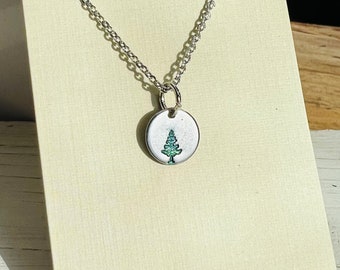 Pine Tree Necklace, Stainless Steel Silver Chain, Nature Jewelry