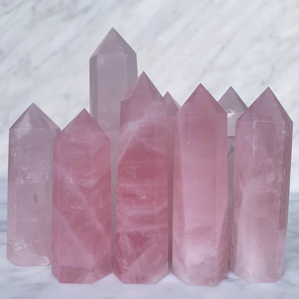 Choose your Pink Quartz * 5.5 - 10 CM * 29 - 138 GRAM . positive energy. Crystal Point Tower. Love . Rose Quartz Tower. ecolovestores