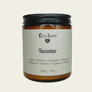 Candle - RECENTER - Cedar + Rosemary + Eucalyptus + Geranium. Aromatherapy candle made from Essential Oils. EcoLoveStores