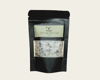PEACEFULL Bath Salt - Cypress + Lavender + Cedar + Eucalyptus. Epson salt. Himalayan salt. Artisanal salt Relaxation. ecolovestores