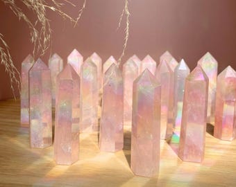 Choose Aura Rose Quartz Tower, Angel Aura Crystal Point, Heart Chakra Crystal, Love Stone, Healing Crystal, Spiritual Decor, Self Love Gift