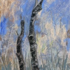 Struggle. Original soft pastel painting/drawing in a modern semi abstract impressionistic style.