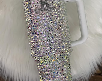 Blinged Stanley Tumbler: 40oz Rhinestone Quencher, Crystal AB