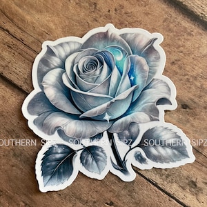 Rose Sticker, Light blue Rose Sticker, Flower Sticker