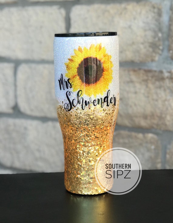 Holographic personalized sunflower tumbler