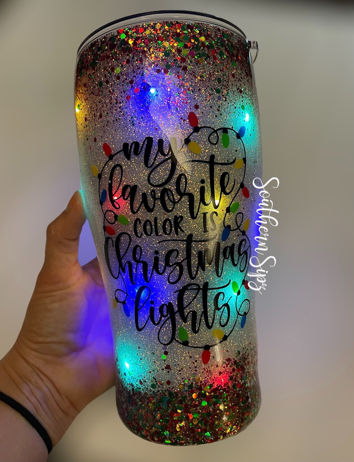 Christmas Lights Tumbler My Favorite Color is Christmas Etsy