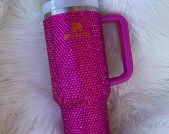 Rhinestone Stanley Tumbler: 40oz Pink Quencher, Blinged Stanley, Vivid Violet