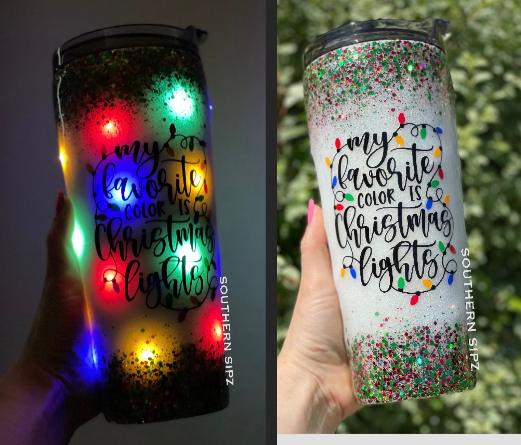 Two Christmas Light-Up Tumblers with Straws, 18 oz. Set