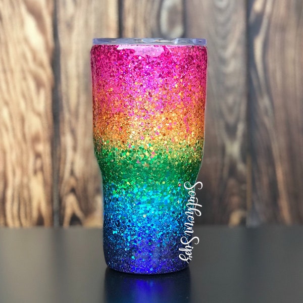 Rainbow Glitter Tumbler, Rainbow Tumbler, Glitter Tumbler