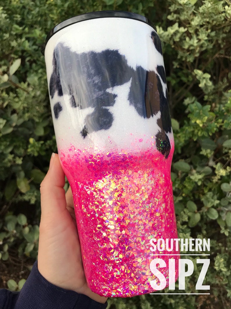 Cow Print Tumbler Cow Glitter Tumbler Cowhide Mug Cowhide Etsy