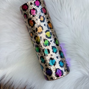 Rainbow Leopard Tumbler Rainbow Glitter Tumbler Leopard Print Tumbler, Glitter Tumbler