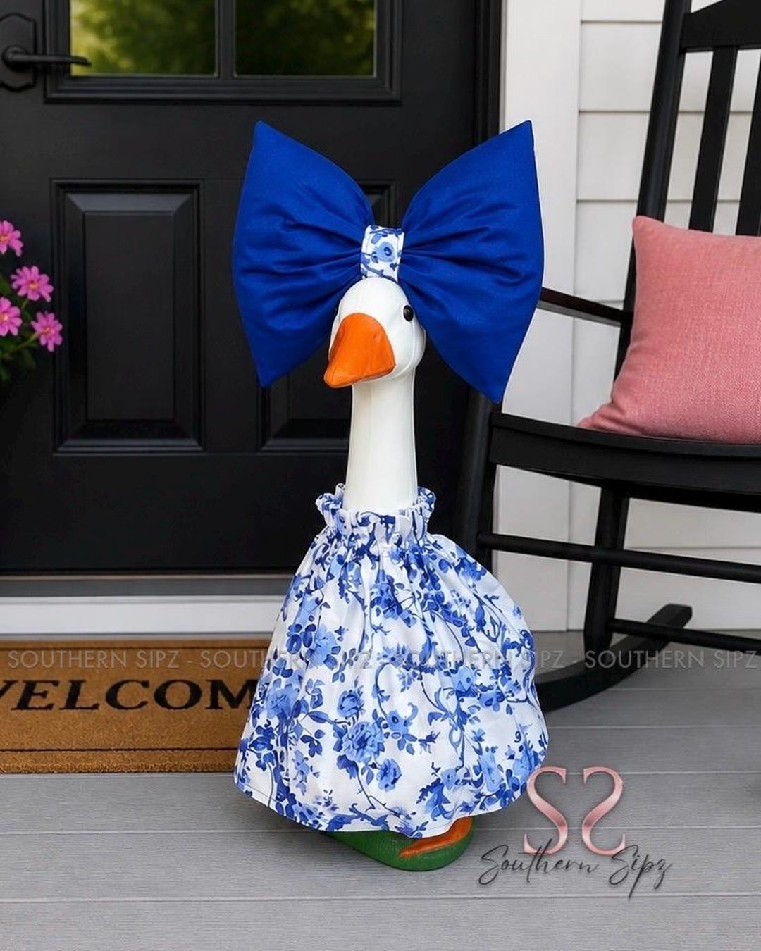 Blue Floral Porch Goose Dress With Oversized Bow | Floral Spring Garden ...