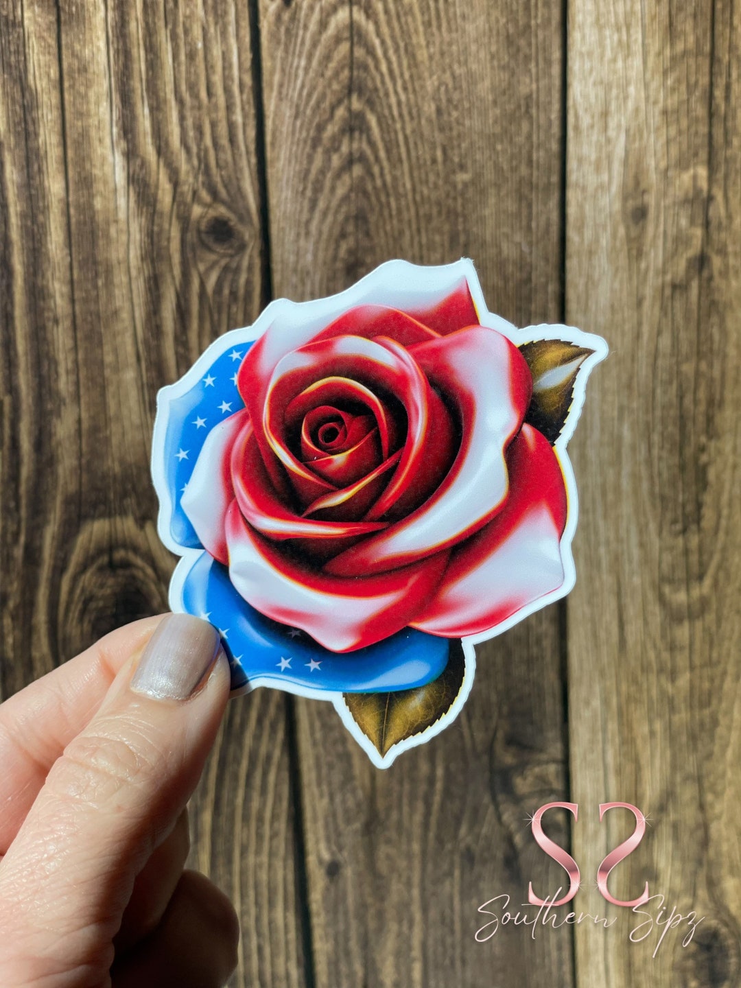 Red White Blue Rose Sticker Flag Rose Sticker Flower Sticker Etsy