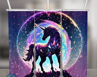 Sparkling Unicorn, Glittery Style PNG Design, 20Oz Skinny Tumbler Wrap, Digital Download
