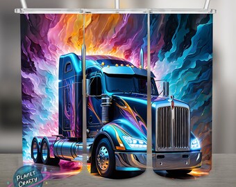 Semi Truck, Abstract Art Like PNG Design, 20Oz Skinny Tumbler Wrap, Digital Download
