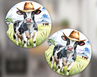 Cow in Field, Wearing a Cowboy Hat, Car Coaster PNG Design, Digital Download