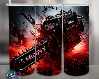 Chainsaw Massacre, Groovy Horror Inspired PNG Design, 20Oz Skinny Tumbler Wrap, Digital Download