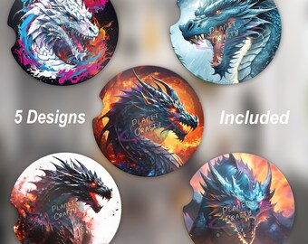 Bundle Fierce Dragon. 5 Car Coaster PNG Designs, Digital Download