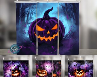 Creepy Purple Pumpkin Designs, Halloween 20oz Skinny Tumbler Wraps, Sublimation Designs, Bundle