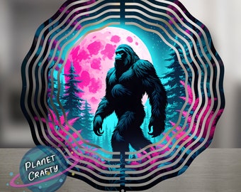 Bigfoot Silhouette Under Moonlight, Wind Spinner PNG Design, Digital Download