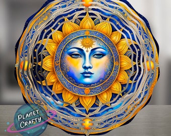 Mystical Sun, Celestial Design, Wind Spinner PNG Design, Digital Download