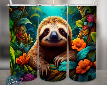 Sloth, Jungle PNG Design, 20Oz Skinny Tumbler Wrap, Digital Download