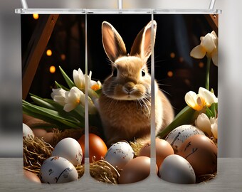 Easter Bunny, Eggs PNG Design, 20Oz Skinny Tumbler Wrap, Digital Download