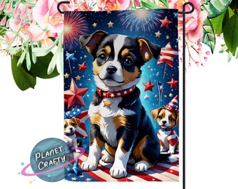 Cute Puppies, Decorative Patriotic, 4th of July Garden Flag PNG Design, Digital Download
