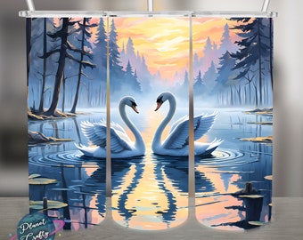 Lovely Swans on the Water PNG Design, 20Oz Skinny Tumbler Wrap, Digital Download
