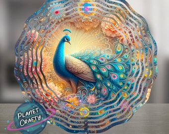 Peacock Beautiful Design With Colorful Sparkles and Flowers, Wind Spinner PNG Design, Digital Download