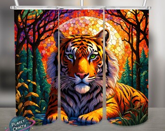 Tiger Stained Glass Illustration PNG Design, 20Oz Skinny Tumbler Wrap, Digital Download