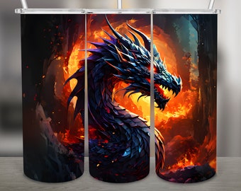 Fire Dragon, PNG Design, 20Oz Skinny Tumbler Wrap, Digital Download