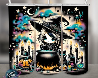 Little Witch, Halloween PNG Design, 20Oz Skinny Tumbler Wrap, Digital Download