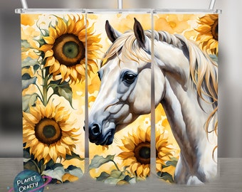 Horse Among Sunflowers Illustration PNG Design, 20Oz Skinny Tumbler Wrap, Digital Download