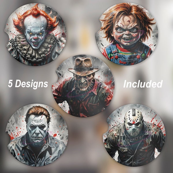 Horror Bundle, Halloween 5 Car Coaster PNG Designs, Digital Download