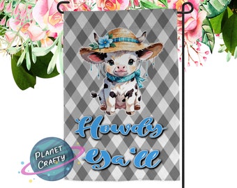 Howdy Ya'll, Cute Cow Design Welcome Flag, Garden Flag PNG Design, Digital Download