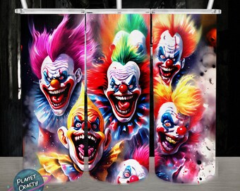 Killer Klowns From Outer Space, Horror Inspired PNG Design, 20Oz Skinny Tumbler Wrap, Digital Download