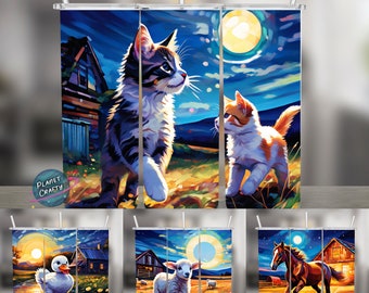 Design Bundle, On The Farm, Impressionist Style Animals and kids, 20oz Skinny Tumbler Wraps, Sublimation Designs