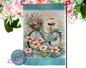 Vintage Bicycle Surrounded by Flowers Garden Flag PNG Design, Digital Download